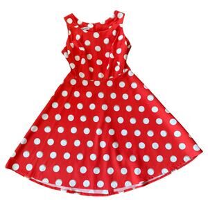 Dress Barn Skater Dress SZ 10 Orange Ivory Polka Dots Minnie Rockabilly Pinup